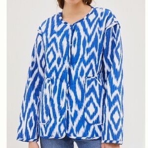 Anthropologie Nora Quilted blue and white Jacket size Large